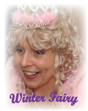 Winter Fairy in pink with a crown and golden curls.